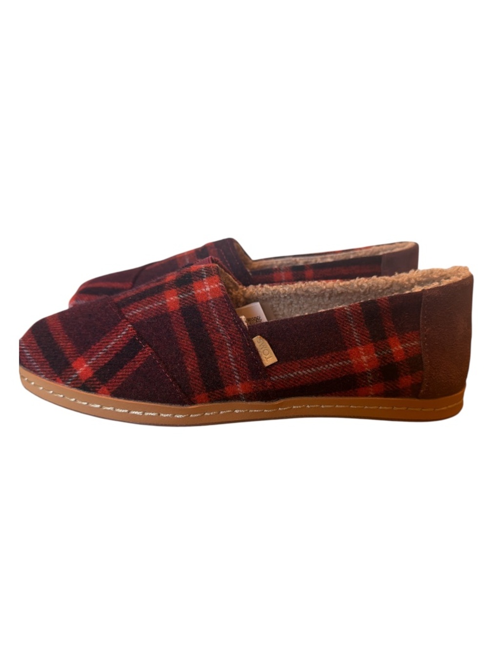 TOMS Plaid Flannel Sherpa Lined Alpargata Slip On Shoes Womens Size 8